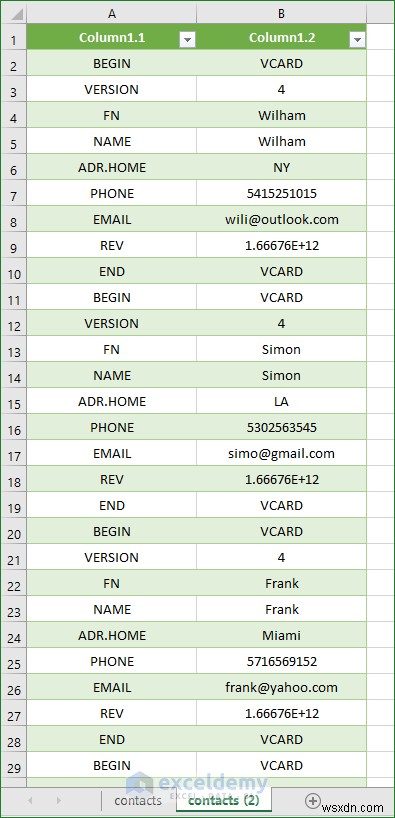 এক্সেলে VCF (vCard) ফাইল খুলুন:2টি সহজ পদ্ধতি 